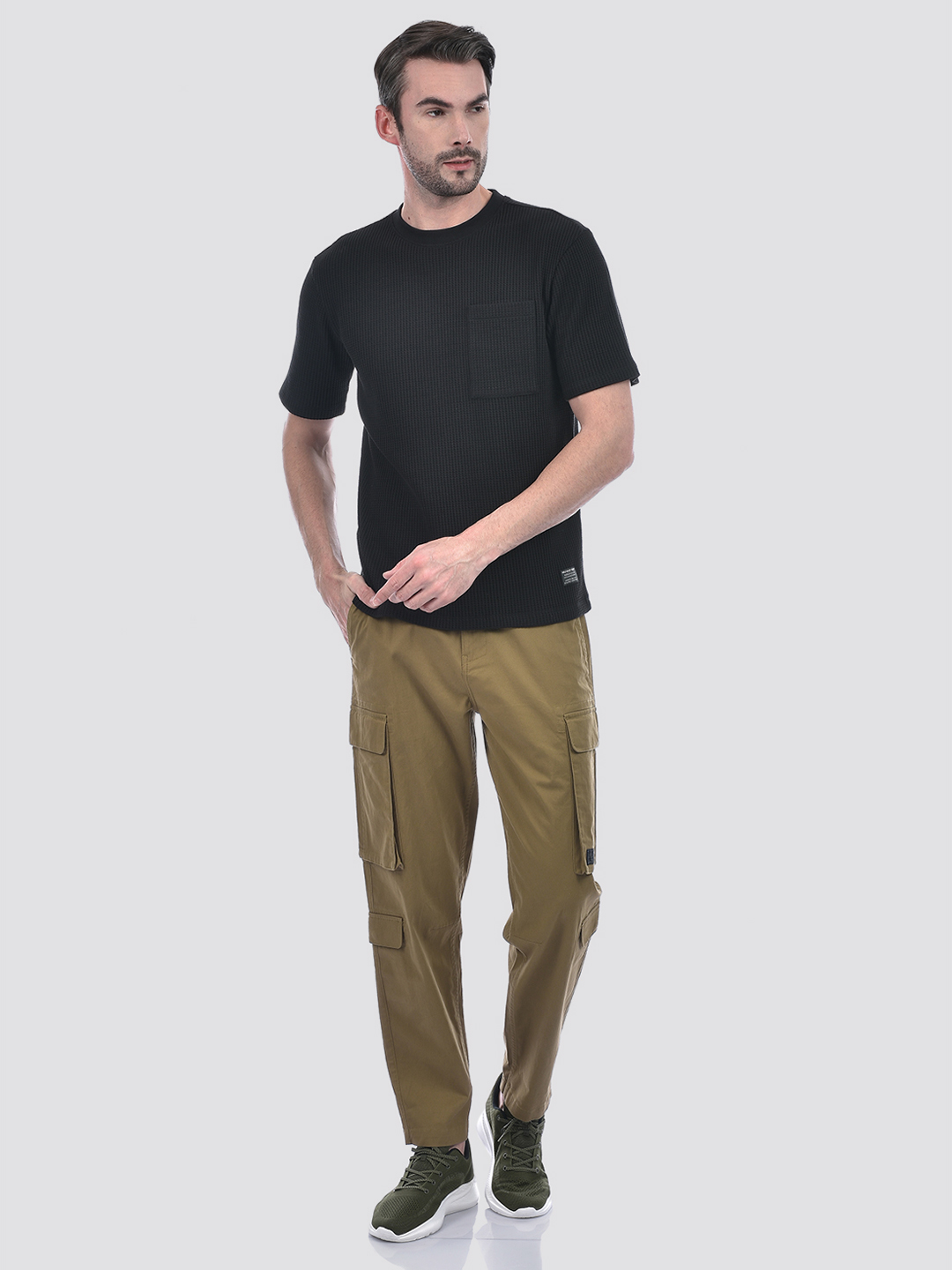 Numero Uno Men Black Textured Pocket T-Shirt